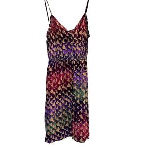 Ecote – Printed Satin Slip Mini Dress – Magenta Multi – S